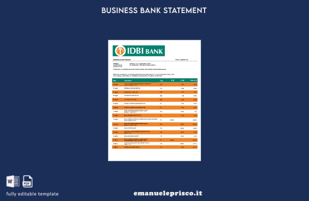 modello di modello Word e PDF dell'estratto conto aziendale IDBI Bank in stile v